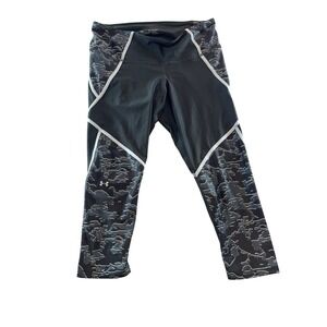 Under Armour HeatGear Compression Leggings Womens 2XL Black Graphic Crop Pants